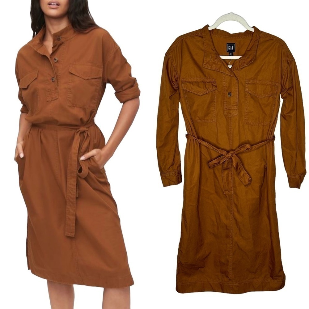 NWT Gap Burnt Orange Khaki Long Sleeve Knee Length Dress